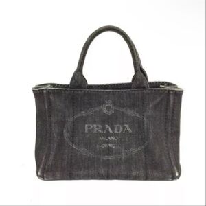 AUTH PRADA Canapa Handbag Tote Black Denim